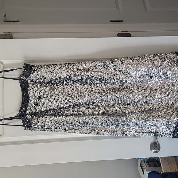 Gianni Bini Silver Sequin Dress with Lace Trim - Picture 6 of 9